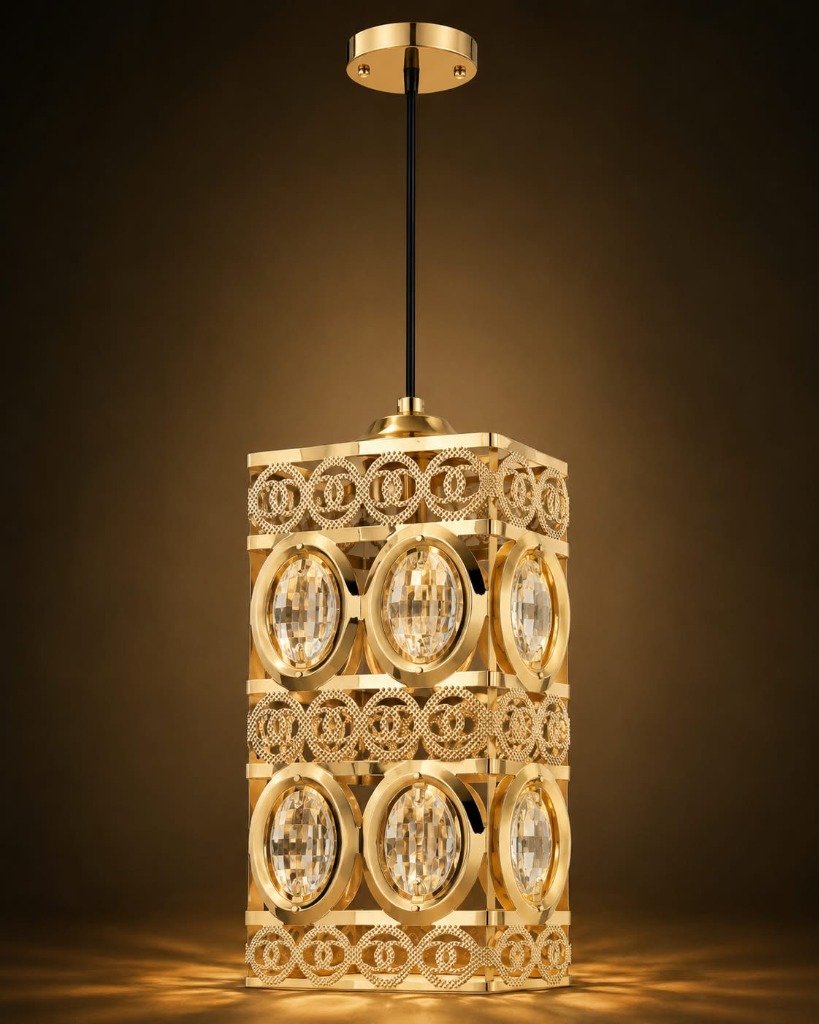 Ansh DecorateNow Gold Crystal Cylinder Pendant Light